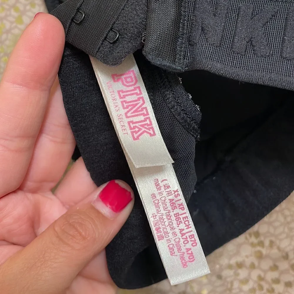 PINK Victoria’s Secret silver/black strappy bralette, size XS GUC
